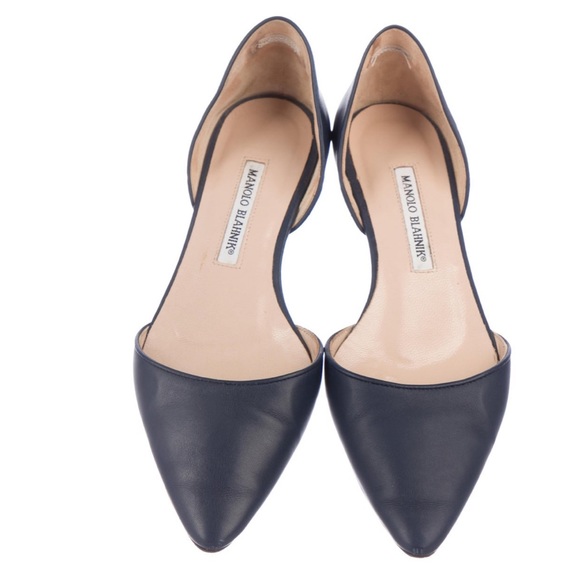 Manolo Blahnik Leather d'Orsay Flats - Picture 1 of 4